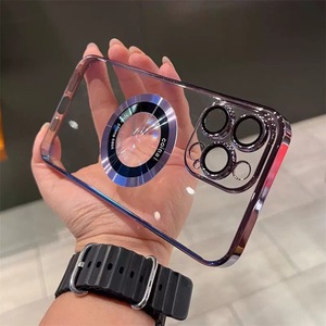 Funda trasera de carga inalámbrica magnética galvanizada con protección de lente de lujo para iPhone 15 16 14 13 pro Hollow Logo Out funda de teléfono - Product Image 6