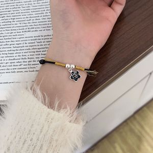 Ruitai S925 Sterling Silver Hand-Woven Black <b>Rope</b> Flower Charm <b>Bracelet</b> Unisex Everyday Wear Mixed Materials Weaving Design - Product Image 1
