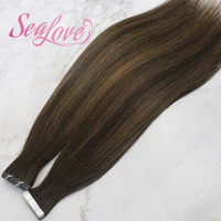Extensions de cheveux humains Remy double trame à bandes adhésives, lisses et soyeuses, balayage noir et brun, vente en gros