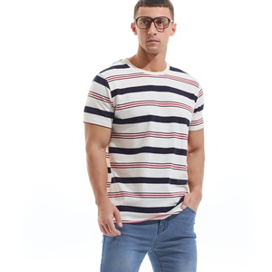 Custom Wholesale Popular <b>Men's</b> Crewneck <b>Striped</b> Knitted 100% Cotton Casual <b>T</b> <b>Shirt</b> Plus Size - Product Image 3