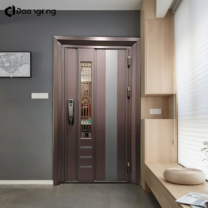 Porte de sécurité haut de gamme en acier inoxydable avec panneau de verre à motifs, cadre finition or, taille personnalisée pour <span class=keywords><strong>entrée</strong></span> de <span class=keywords><strong>villa</strong></span> de luxe - Product Image 2
