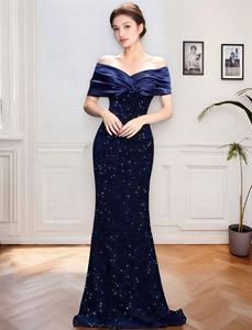 New European and American style off-shoulder evening dress, slim fit, fishtail, sexy and elegant, <b>sequined</b> party dress - Product Image 4