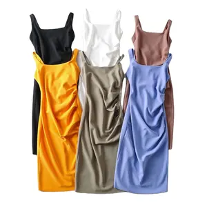 Square Collar Solid Color Tank Dress Sleeveless Elegant Casual Dresses Summer 2023 Women Clothing