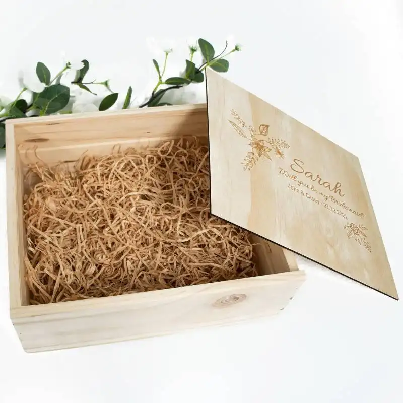Brautjungfer Brautjungfer Hochzeitsfeier mit graviertem Deckel große Hochzeitsgeschenkbox aus Holz