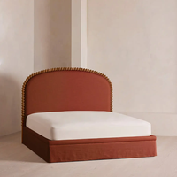 Lit Rétro Français en Bois Massif 1,8 m, Lit Double pour Chambre Principale, Lit de Mariage, Lit Princesse Américain Rétro avec Tête de Lit Rembourrée