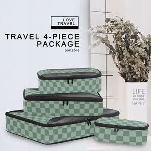 Ensemble de 4 cubes de rangement de voyage à carreaux verts, faible MOQ, fermeture à double zip, organisateurs de bagages portables pour valise - Product Image 2