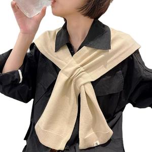 Solid Color Knitted Shawl <strong>Cape</strong> Blouse Shoulders Collar <strong>Wool</strong> Scarves Korean Style Sunscreen <strong>Black</strong> White Stripe Scarf Female - Product Image 5