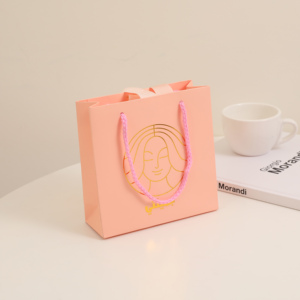 Custom Logo <b>Hot</b> Stamping Paper <b>Bag</b> Mini Clothes Luxury Gift Paper <b>Bag</b> with Ribbon Handle Jewelry <b>Bag</b> for Ring Earring Necklace - Product Image 6