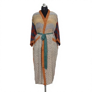 Robe longue patchwork pour femme, col en V, manches longues, tissu doux, tenue décontractée, saison printemps, lavable en machine - Product Image 1