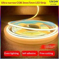 Bande lumineuse LED COB, barre lumineuse 5 mm ultra-fine, flexible, découpable, éclairage de placard, montage en surface, compatible variateur de luminosité, tensions multiples
