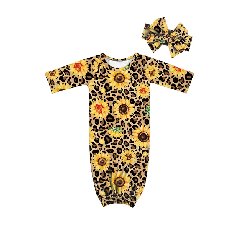 Leopard Print With Sunflower Pattern Beautiful Long Sleeve Fashion Sleep Sack Baby