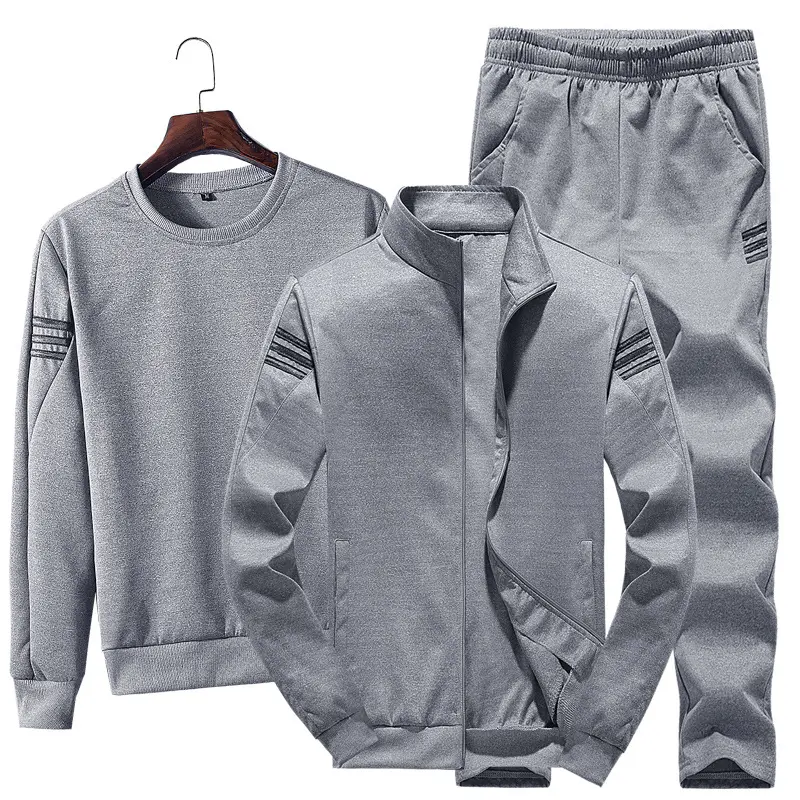 Men Casual Sports Suits Oneck Sweater Cardigan Coat Long Pants Three Pieces Outfits Allmatch Loose Sport Running Jogging Sets