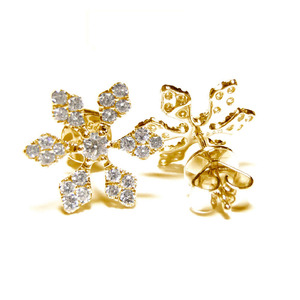 Boucles d'oreilles clous en or blanc 18 carats massif avec diamants véritables, motif flocon de neige mignon, serties de griffes, style Hong Kong, cadeau de fiançailles et de mariage - Product Image 3