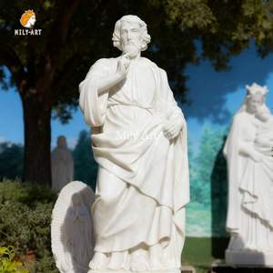 MILY Sculpture <span class=keywords><strong>de</strong></span> statue <span class=keywords><strong>de</strong></span> Saint Thomas en marbre blanc grandeur nature personnalisée pour décoration religieuse catholique - Product Image 1