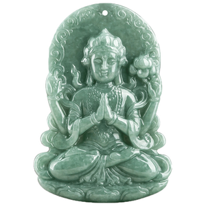 Pendentif en jade vert Guanyin à quatre bras en jadéite naturelle, design original UNISEXE, style chinois, cadeau avec certificat d'évaluation GY47 - Product Image 5