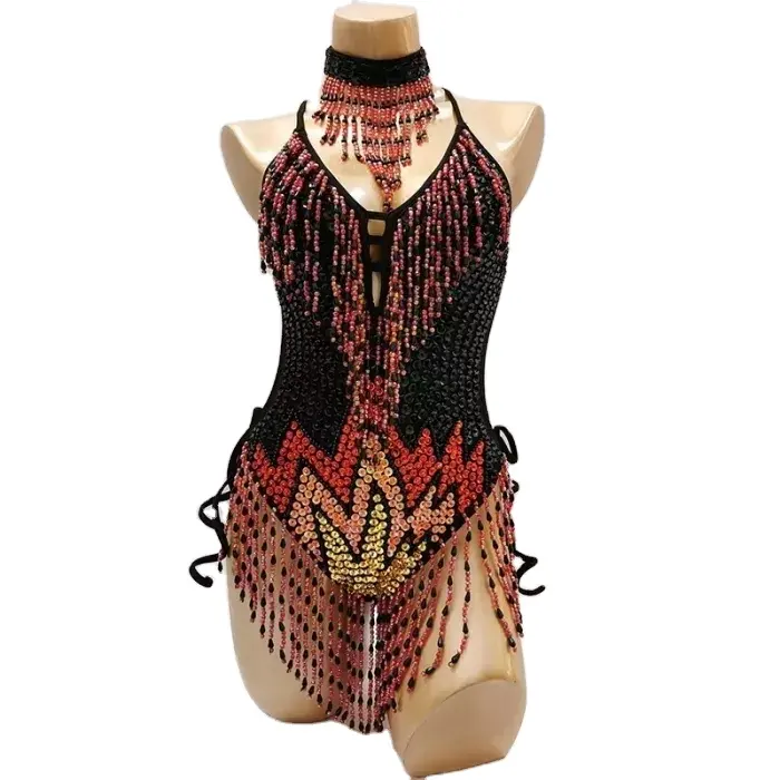 Luxury stage dance show Blaze Sequins Bodysuit Swimsuit latin Women Belly Dance Costume Set Dancer One-Piece Outfit