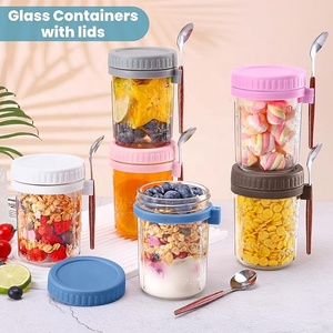 Produto de alta qualidade: Potes de vidro tipo Mason com tampas e colheres para Overnight Oats, à prova de vazamentos, para armazenamento de aveia. - Product Image 6