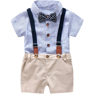 Boys’ Kids Polyester Striped Shirt <b>Suspender</b> Shorts Bow Tie <b>Set</b> Formal Casual Summer Wear - Product Image 6