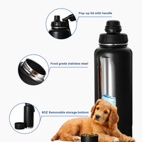 Promotion : Bouteille d'eau multifonctionnelle en acier inoxydable à double paroi 32+8oz avec poignée portable pour l'extérieur