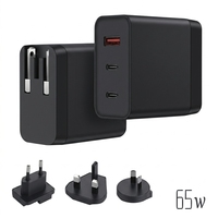 Pengisi Daya Cepat 2026 Pesanan Massal Colokan Dinding Au Eu Us Uk yang Dapat Diganti, Pd Pps Gan 65w 3 Port Tipe C Usb untuk Ponsel Laptop