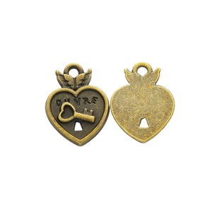 Pendentif en alliage motif clé et breloque cœur ailé doré pour carnet <span class=keywords><strong>de</strong></span> notes d'amour <span class=keywords><strong>de</strong></span> la Saint-Valentin - Product Image 3