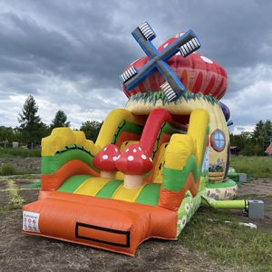 <span class=keywords><strong>Grand</strong></span> <span class=keywords><strong>château</strong></span> gonflable commercial en PVC en forme de champignon avec parcours d'obstacles et toboggan pour enfants - Product Image 2