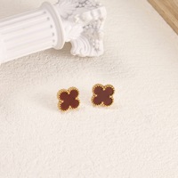 Pendientes Geométricos de Trébol de Cuatro Hojas para Mujer, Acero Inoxidable de Alta Gama, Chapado en Oro de 18k, Estilo Lujoso y Ligero