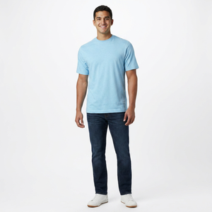 T-shirt à col rond pour homme, manches courtes, 100% coton, logo imprimé sur le devant, uni, respirant, coupe décontractée - Product Image 1