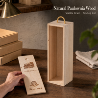 Boîte à vin en bois pour une bouteille avec couvercle coulissant et poignée en corde, en pin naturel, pour emballage en gros