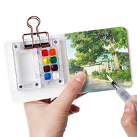 Palette de peinture aquarelle portable-8 puits, plateau de mélange acrylique avec clip