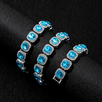 Usine En Gros Alliage Bling Glacé Hip Hop Glacé 12mm Pierre Bleue Miami Chaîne Cubaine Collier