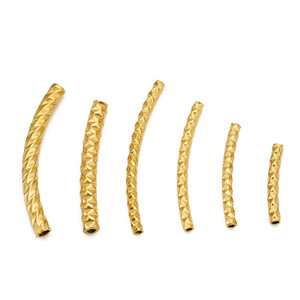 Stainless Steel Gold-Plated Textured Curved Tube Beads | <b>Spacer</b> Beads for Jewelry Making | DIY Bracelet & Necklace Accessories - Product Image 1