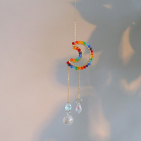 Campanas de Viento de Cristal K9, Círculos de Corazón Pentagonales, Atrapasoles de Luna y Sol, Decoración para el Hogar de Halloween y Navidad, Siete Chakras, Feng Shui