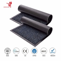 Tapis d'entrée double rayé en polyester, anti-frisottis, à pose plate, avec support PVC antidérapant, pour usage commercial (hôtels, bureaux, patios), vente en gros