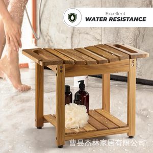 Jelin Wooden <b>Shower</b> Stool With <b>Storage</b> <b>Rack</b> For Bathroom Bathtub Side Use - Product Image 4
