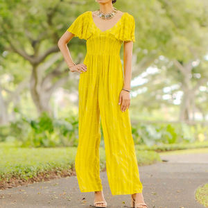 Nuevo Mono Casual de Playa con Estampado y Cuello en V, Cintura Plisada, Personalizado, Transpirable, de Rayón, para Mujer, 2026 - Product Image 1