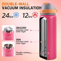 Bouteille isotherme durable en acier inoxydable 304 de grande capacité, avec couvercle à double fonction et paille rabattable 2-en-1, personnalisable avec logo pour l'extérieur