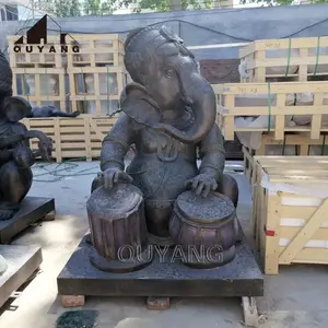 Quyang Levensgrote Indiase Religieuze Hindu God Drummer Lord Ganesha Standbeeld Messing Nataraja Bronzen Ganesh Standbeeld