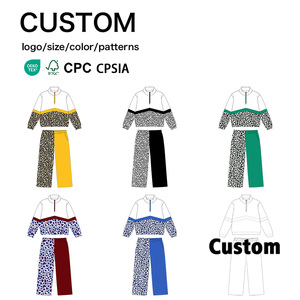 Ropa Deportiva para Niñas, Conjunto Deportivo con Bloques de Color y Estampado de Leopardo, Cierre de Cremallera de un Cuarto, Cumple con las Normas Estadounidenses para Deportes Escolares y Uso Diario - Product Image 1