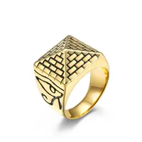 Cincin Bermotif Mata Horus Piramida Mesir, Baja Tahan Karat, Cincin Jari Pria Gaya Retro Punk Hip Hop