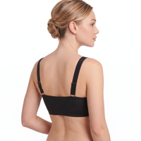 OEM/ODM Soutien-gorge sans fil pour femme, noir, en soie glacée, sans couture, à bords ondulés, avec larges bretelles réglables et douces