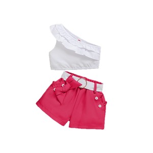 ชุดเด็กผู้หญิงฤดูร้อน 2026 เสื้อผ้าเด็กน่ารัก เสื้อเปิดไหล่ กางเกงขาสั้น ชุดสองชิ้น เสื้อผ้าเด็กสไตล์เกาหลี - Product Image 5