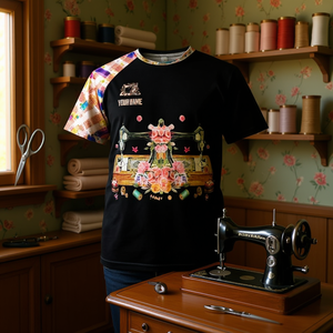 Camiseta Personalizada con Nombre, Camiseta de Costura, Diseño Floral Vintage, Máquina de Coser, Regalo para <span class=keywords><strong>Costurera</strong></span> - Product Image 3