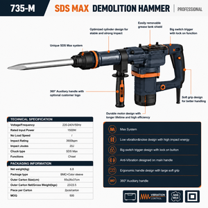 <span class=keywords><strong>Marteau</strong></span> perforateur OEM/ODM 45J haute efficacité, construction en acier allié, 3900 bpm, démolition par percussion des murs en béton - Product Image 2