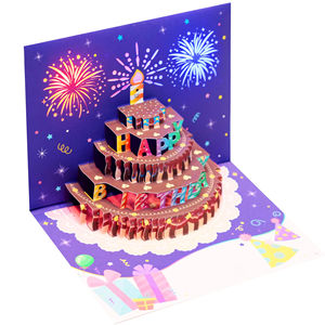 Cartes postales de vœux en papier avec lumière LED 3D Pop-up Musique chauffante et gâteau de joyeux anniversaire - Product Image 1