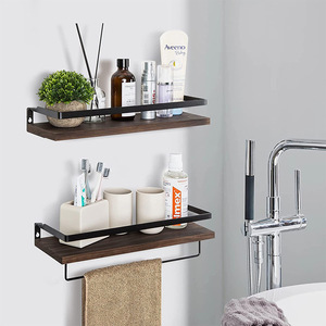 Wooden <b>Wall</b> <b>Shelf</b> 2 Tier <b>Floating</b> Storage Rack Nordic Modern Bathroom Organizer <b>Wall</b> Mounted Durable Solid Wood Rectangular - Product Image 1
