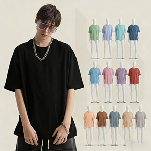 Camiseta de cuello redondo corto de alta calidad con serigrafía personalizada, 100% algodón, lisa, extragrande, con hombros descubiertos para hombre - Product Image 1