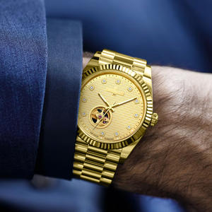 Reloj Automático de Lujo para Hombre MIGE, Esfera Esqueleto con Diamantes en Oro de 24K, Correa de Acero Inoxidable, Resistente al Agua, Reloj de Pulsera para Negocios - Product Image 5