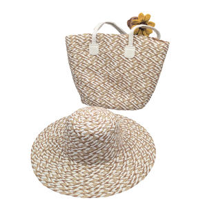 Conjunto de Bolso Tote y Sombrero de Paja Tejido de Color Personalizado HKZB, Gran Capacidad, Formal, Versátil, para Viajes al Aire Libre y Playa - Product Image 3