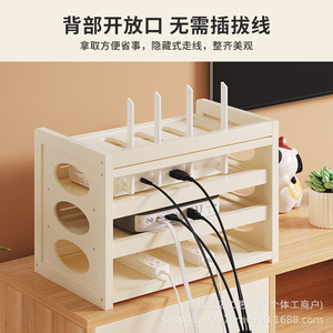 Caja de almacenamiento para enrutador, organizador de cables multicapa de madera con tapa y compartimentos para enrutador WiFi de escritorio - Product Image 2